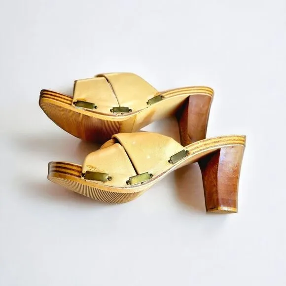 Vintage Women's Platform Mules Wood Heels‎ By Concepts 7.5 Made In Greece