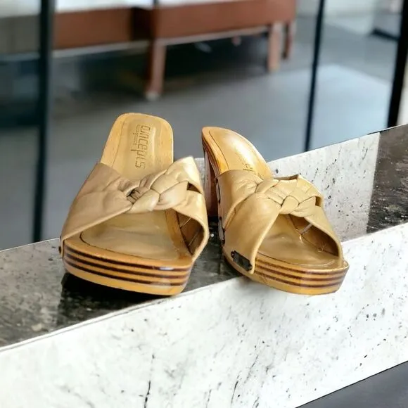 Vintage Women's Platform Mules Wood Heels‎ By Concepts 7.5 Made In Greece