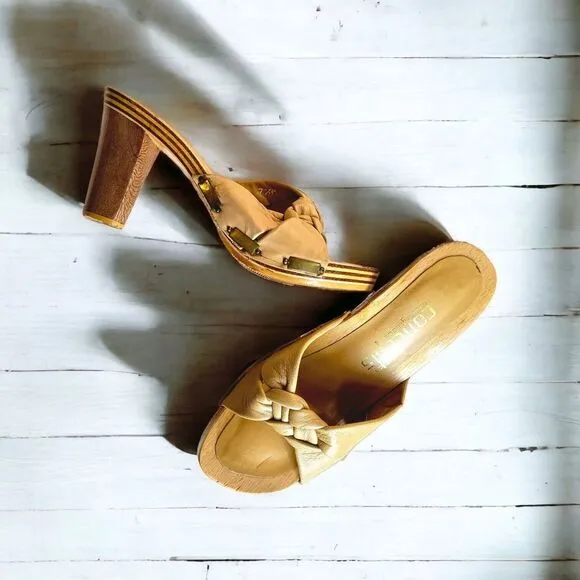 Vintage Women's Platform Mules Wood Heels‎ By Concepts 7.5 Made In Greece