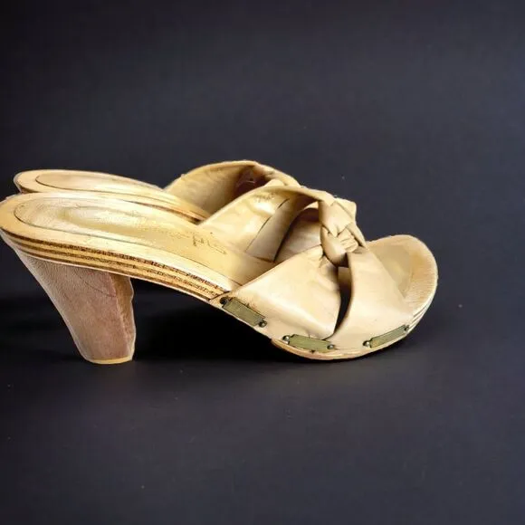 Vintage Women's Platform Mules Wood Heels‎ By Concepts 7.5 Made In Greece