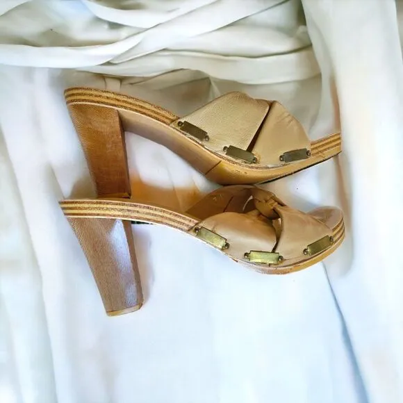 Vintage Women's Platform Mules Wood Heels‎ By Concepts 7.5 Made In Greece