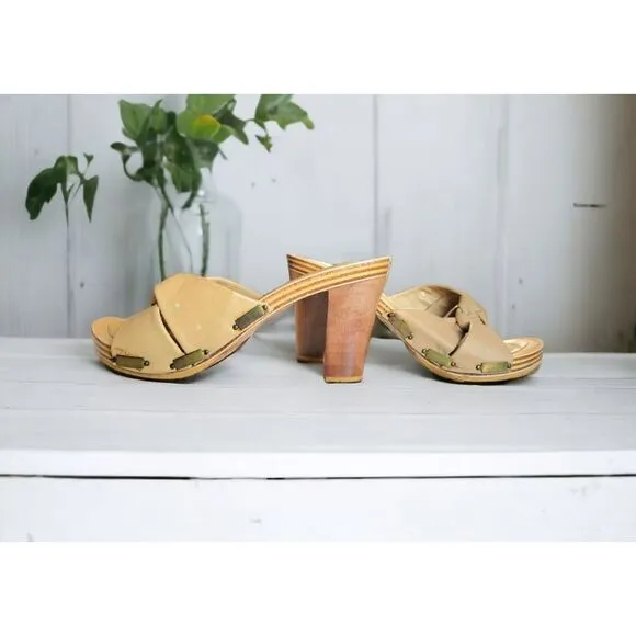 Vintage Women's Platform Mules Wood Heels‎ By Concepts 7.5 Made In Greece