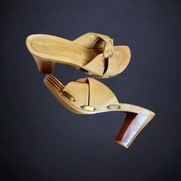 Vintage Women's Platform Mules Wood Heels‎ By Concepts 7.5 Made In Greece