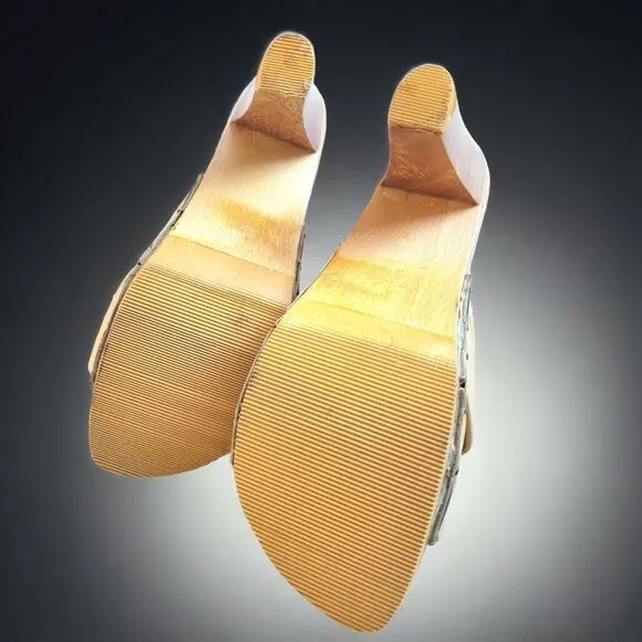 Vintage Women's Platform Mules Wood Heels‎ By Concepts 7.5 Made In Greece