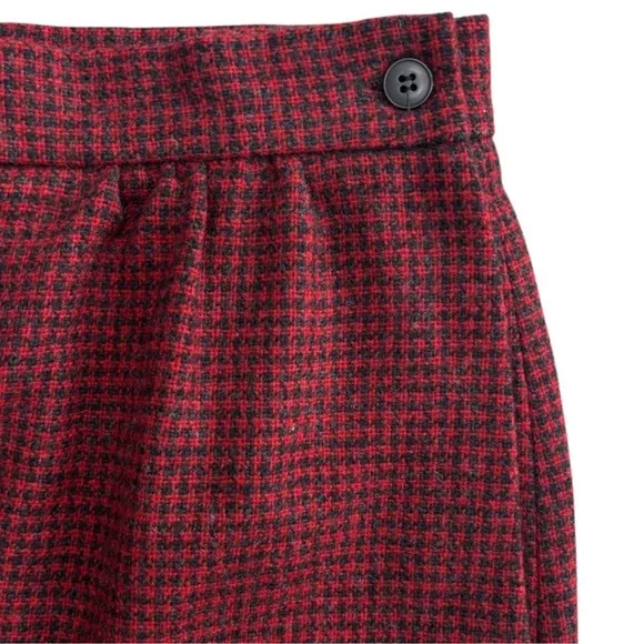 Vintage Wool Plaid Skirt Straight Pencil Herringbone Tweed Red Black Size Small