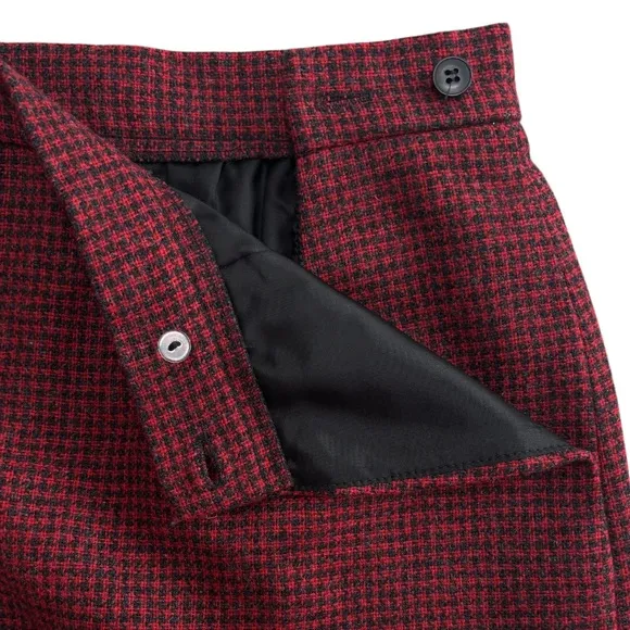 Vintage Wool Plaid Skirt Straight Pencil Herringbone Tweed Red Black Size Small