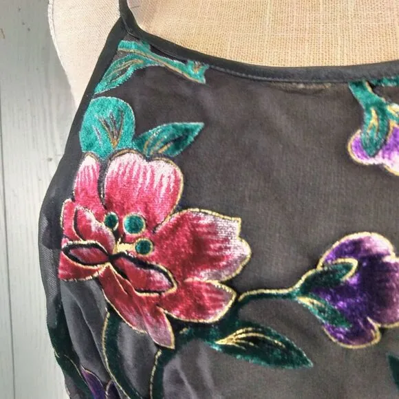 Vintage Y2K 90s Secret Treasures Slip Dress Small Velour Floral Whimsigoth Fairy