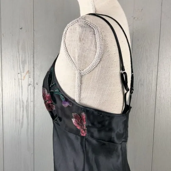 Vintage Y2K 90s Secret Treasures Slip Dress Small Velour Floral Whimsigoth Fairy