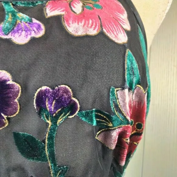 Vintage Y2K 90s Secret Treasures Slip Dress Small Velour Floral Whimsigoth Fairy