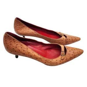 Vintage Y2K Celine Ostrich Exotic Leather Kitten Heel Pumps 38.5 Pointed Toe