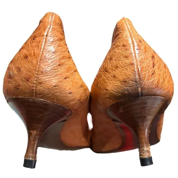 Vintage Y2K Celine Ostrich Exotic Leather Kitten Heel Pumps 38.5 Pointed Toe