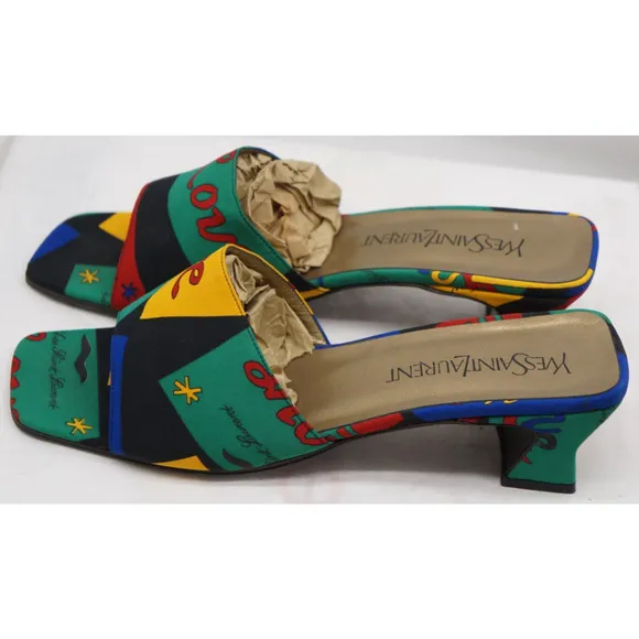 Vintage Yves Saint Laurent Cloth mules from the 1970 Love collection Size 7.5M