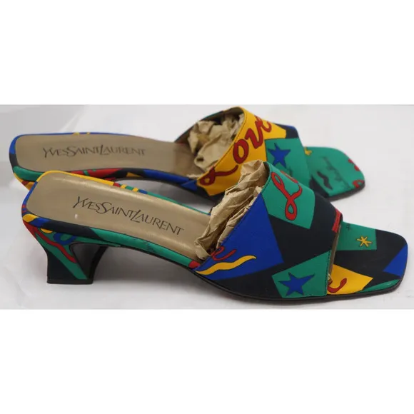 Vintage Yves Saint Laurent Cloth mules from the 1970 Love collection Size 7.5M