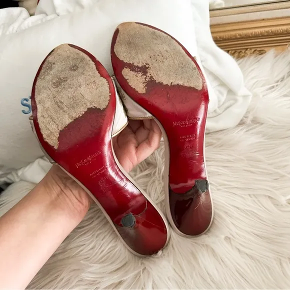Vintage Yves Saint Laurent Silk Sandal Kitten Heels