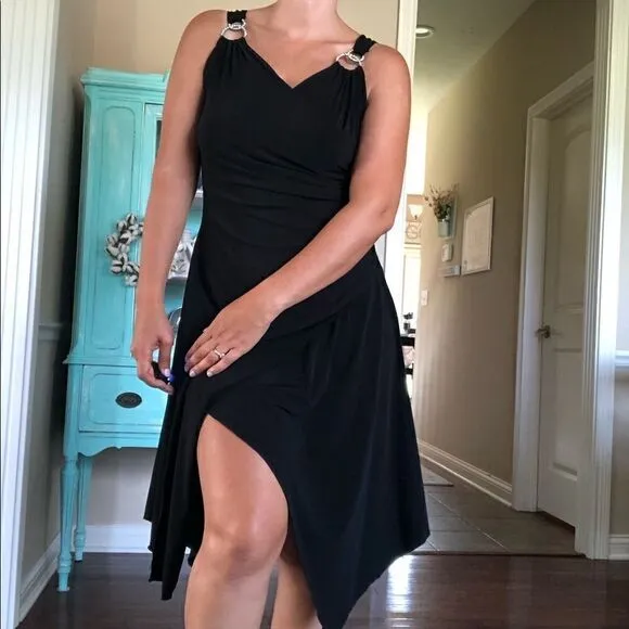 Vintage 90s Black Asymmetrical Dress Cocktail 1990