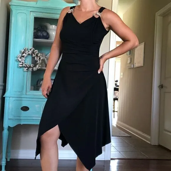 Vintage 90s Black Asymmetrical Dress Cocktail 1990