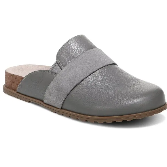 VIONIC Ambrosia Gray light Charcoal Leather Sueded Slip on flat Clogs Size 9.5