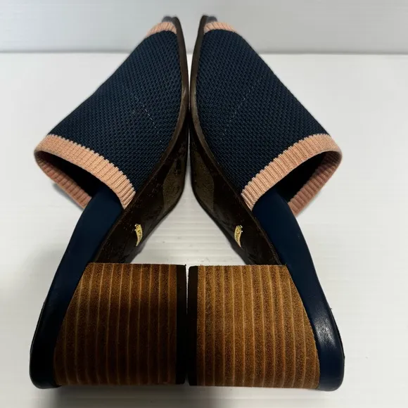 Vionic Fleur Navy Pink Knit Heeled Mules Size 9.5
