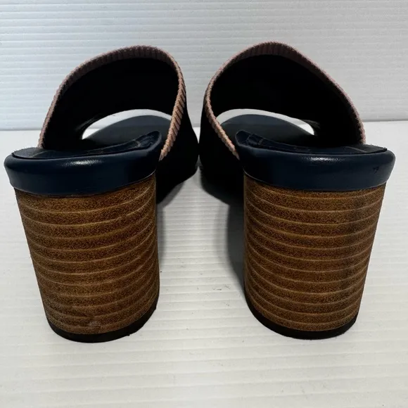 Vionic Fleur Navy Pink Knit Heeled Mules Size 9.5