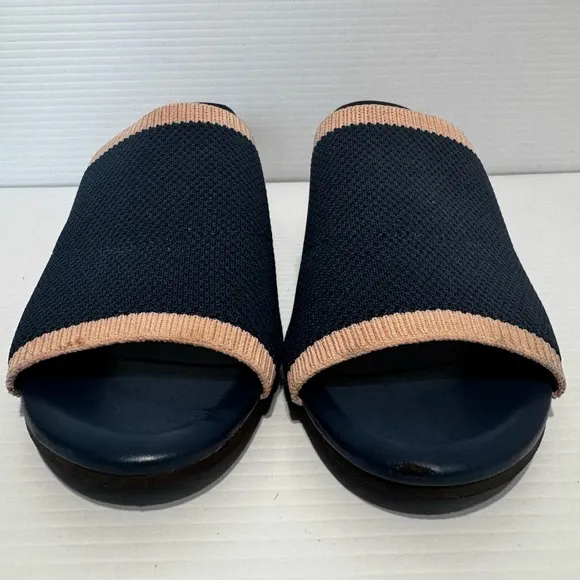 Vionic Fleur Navy Pink Knit Heeled Mules Size 9.5