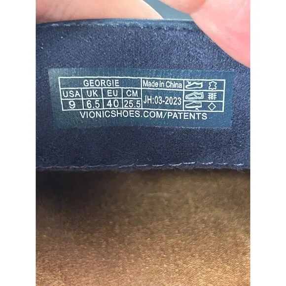 Vionic Georgie Women Navy Leather Comfort Mules Slip On Chain Clogs Size 9