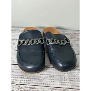 Vionic Georgie Women Navy Leather Comfort Mules Slip On Chain Clogs Size 9