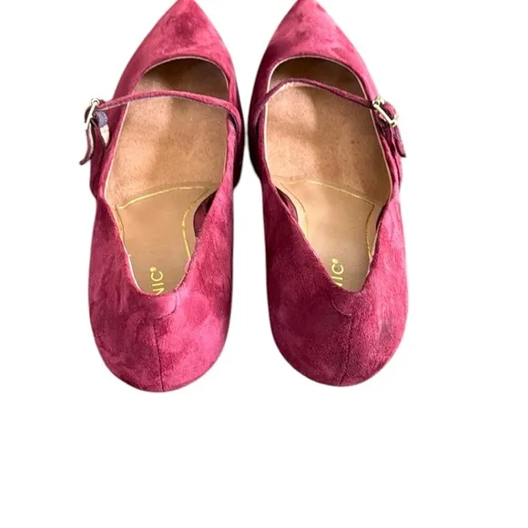 Vionic Minnie Burgundy Suede Kitten Heels Pointed Toe Strap Pumps size 11
