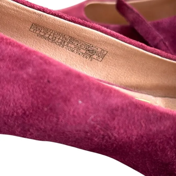 Vionic Minnie Burgundy Suede Kitten Heels Pointed Toe Strap Pumps size 11