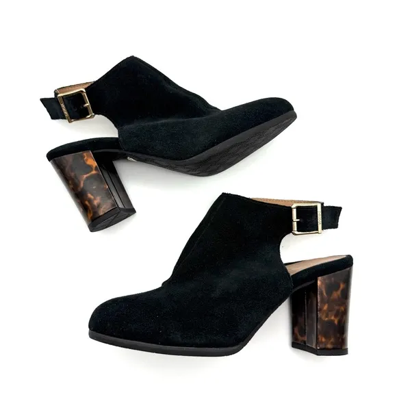 Vionic Perk Lacey Tortoise and Black Suede Slingback Block Heel Bootie 9