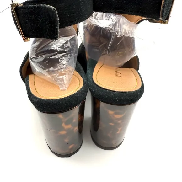 Vionic Perk Lacey Tortoise and Black Suede Slingback Block Heel Bootie 9