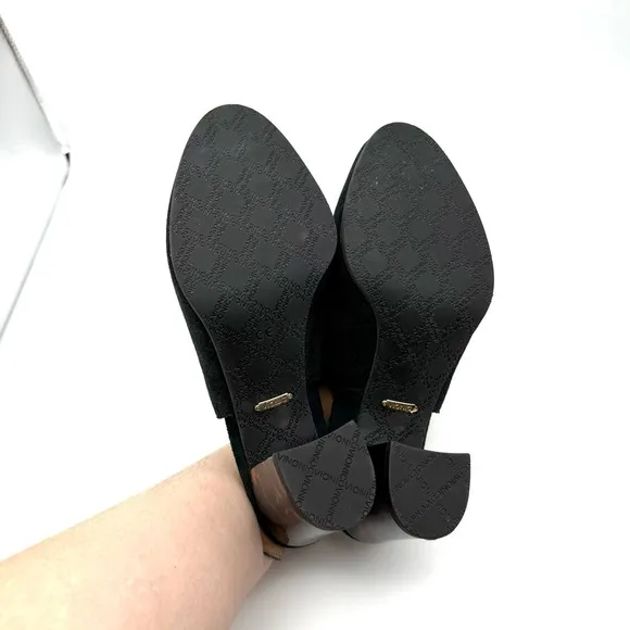 Vionic Perk Lacey Tortoise and Black Suede Slingback Block Heel Bootie 9