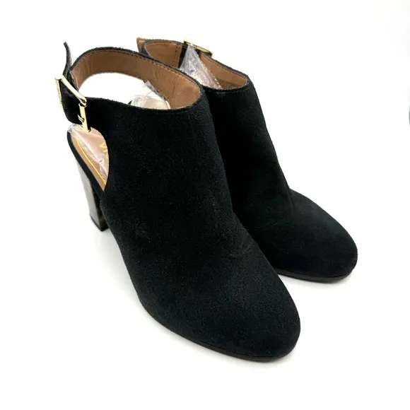 Vionic Perk Lacey Tortoise and Black Suede Slingback Block Heel Bootie 9