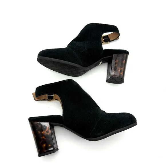 Vionic Perk Lacey Tortoise and Black Suede Slingback Block Heel Bootie 9