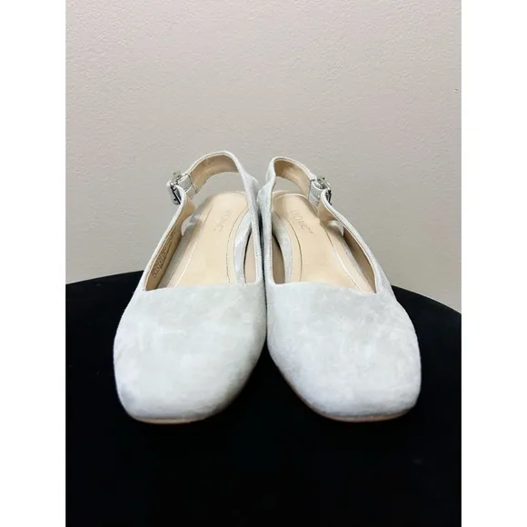Vionic Plaza Nareen Slingback Block Heels in Light Gray Suede