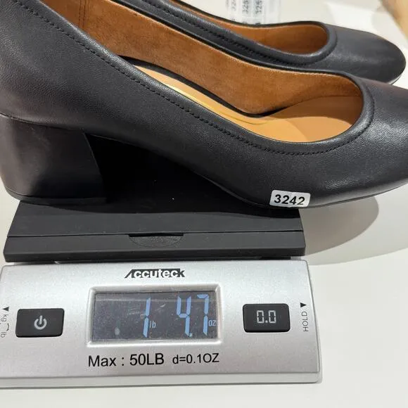 Vionic Shoes Womens Size 9.5 Black Leather Carmel Block Heel Slip On Pumps NWOT