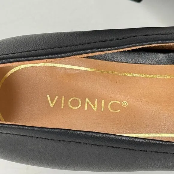 Vionic Shoes Womens Size 9.5 Black Leather Carmel Block Heel Slip On Pumps NWOT
