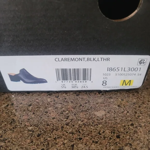 Vionic Womens Claremont Leather Slip-On Mules Black NIB