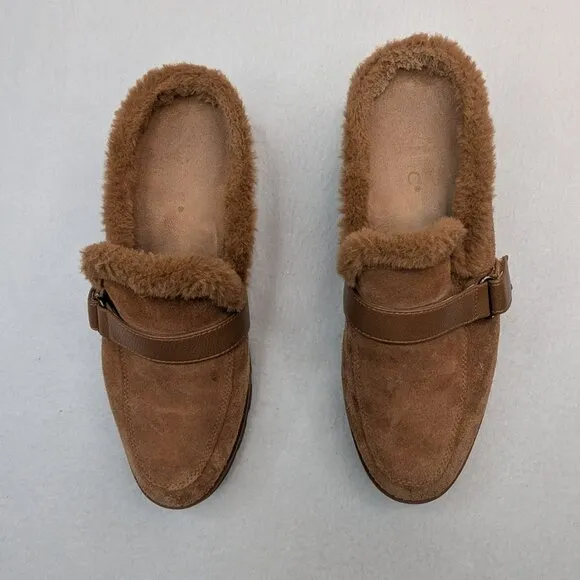 Vionic Women's Kailen‎ Faux Fur Tan Brown Sherpa Mules Slip-On Size 6.5