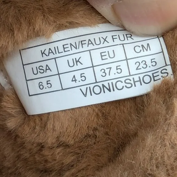 Vionic Women's Kailen‎ Faux Fur Tan Brown Sherpa Mules Slip-On Size 6.5