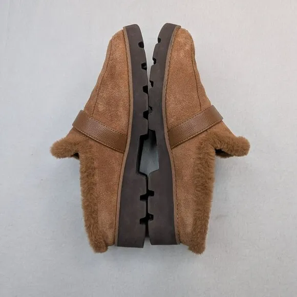 Vionic Women's Kailen‎ Faux Fur Tan Brown Sherpa Mules Slip-On Size 6.5
