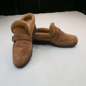 Vionic Women's Kailen‎ Faux Fur Tan Brown Sherpa Mules Slip-On Size 6.5