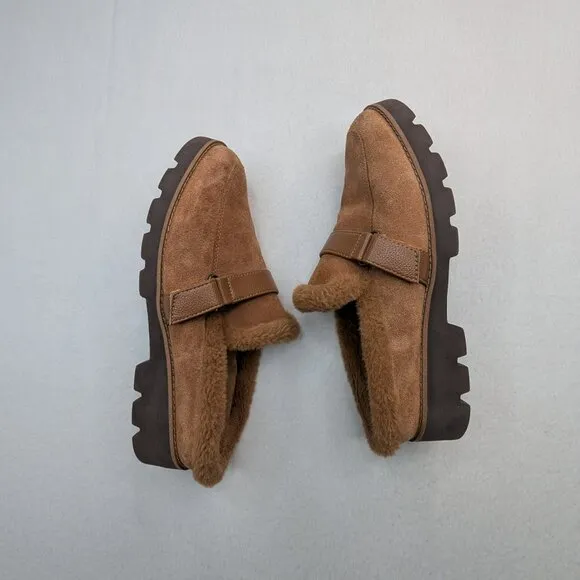 Vionic Women's Kailen‎ Faux Fur Tan Brown Sherpa Mules Slip-On Size 6.5