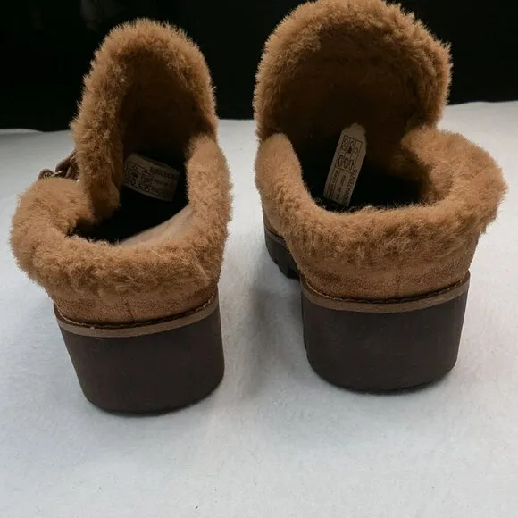 Vionic Women's Kailen‎ Faux Fur Tan Brown Sherpa Mules Slip-On Size 6.5
