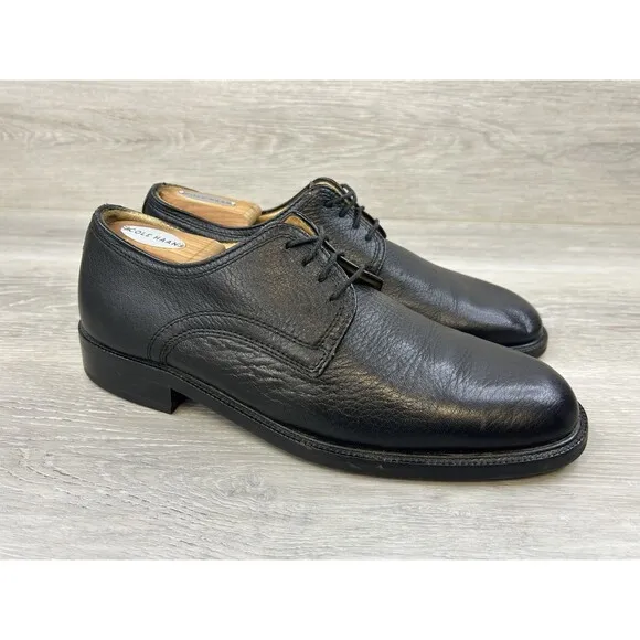 Vito Rufolo Men's Oxford  Black Italian Leather Plain Toe Derby Shoes Size 9.5M