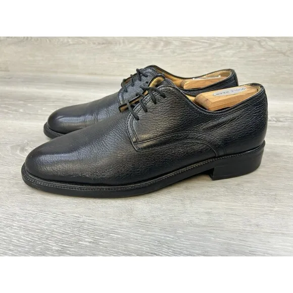 Vito Rufolo Men's Oxford  Black Italian Leather Plain Toe Derby Shoes Size 9.5M