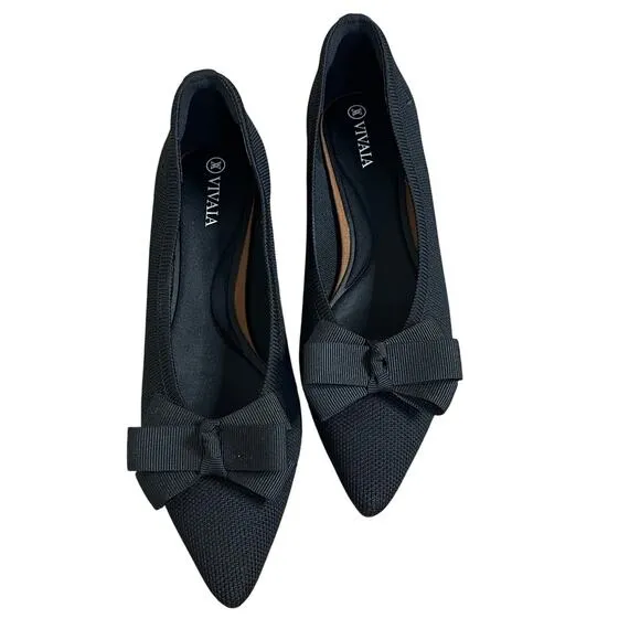 VIVAIA BLACK  POINTED - TOE KITTEN HEELS  REMOVABLE BOW SIZE 37.5