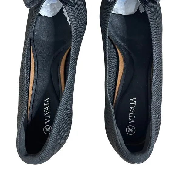 VIVAIA BLACK  POINTED - TOE KITTEN HEELS  REMOVABLE BOW SIZE 37.5