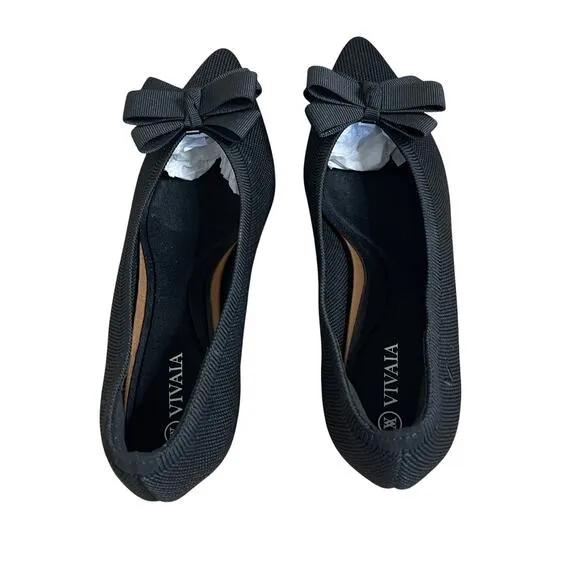VIVAIA BLACK  POINTED - TOE KITTEN HEELS  REMOVABLE BOW SIZE 37.5