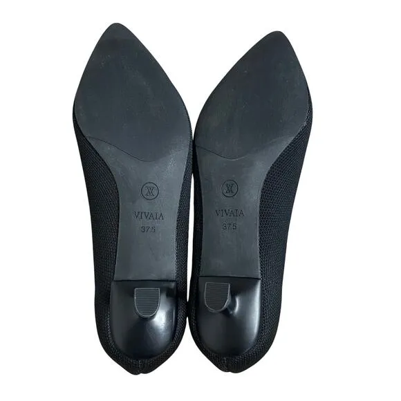 VIVAIA BLACK  POINTED - TOE KITTEN HEELS  REMOVABLE BOW SIZE 37.5