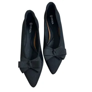 VIVAIA BLACK  POINTED - TOE KITTEN HEELS  REMOVABLE BOW SIZE 37.5